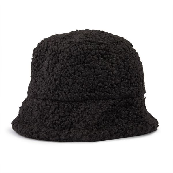 Black Faux Fur Bucket Hat