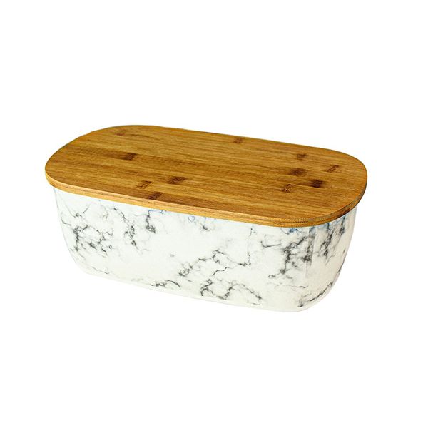 2 in 1 Bamboo Bread Bin and Wooden Cutting Board-Marble Design