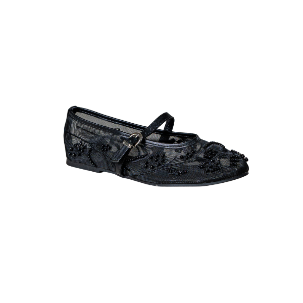 LaMara Paris Petal beaded floral pump with strap and embellishments black