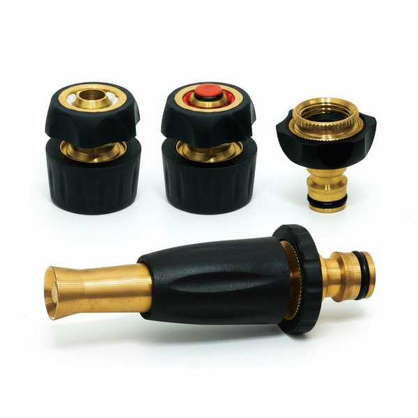 Aquacraft Brass Spray Nozzle Set - 4 Piece Soft Grip for Garden Use