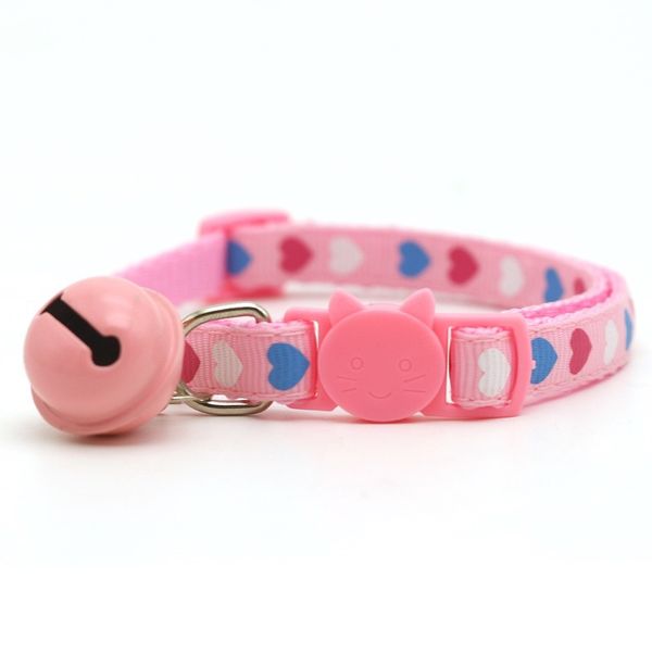 2pc Cute Heart Print Cat Collar with Large Bell &amp; Safety Buckle - Pink