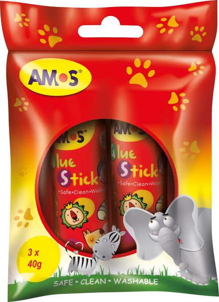 Amos - Glue Stick 40g - 2 Pack (3 Pieces Per Pack)