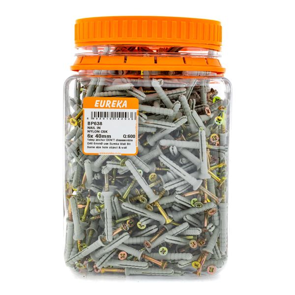 EUREKA Nail-In Anchor Nylon Countersunk 6 x 40mm Q:600 BP638
