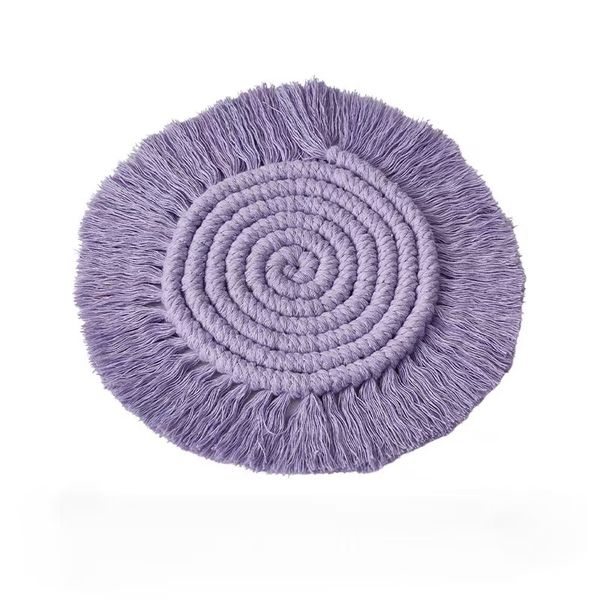 Round Macrame Placemat with Tassels, Handmade Woven Cotton Coaster, Boho