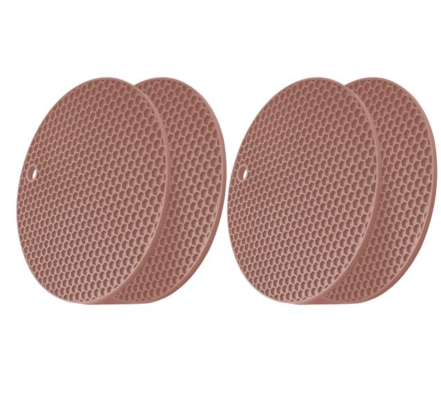 4 Pack Round Silicone Pot Holder Trivet Multipurpose 14cm - Brown