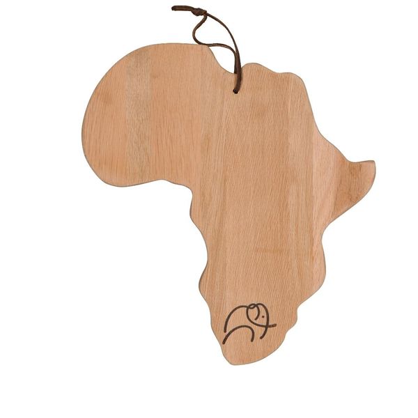 Weathered Oak African Shape Cheese Board with Ellie Design