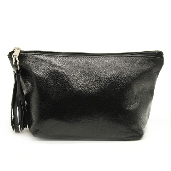 Genuine Leather Cammy Makeup Bag - Black