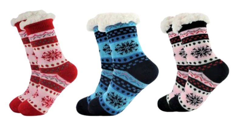 3 X Kids Fleece Lined Fuzzy Slipper Soft Socks Fleece Lined
