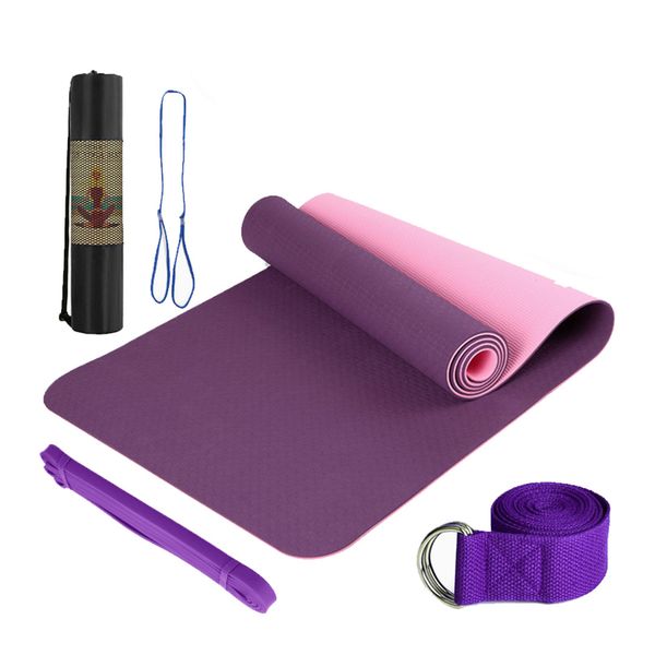 5 Piece Yoga Mat Set 183x61x6cm Gym Pilates Mat with Stretch Resistance Band