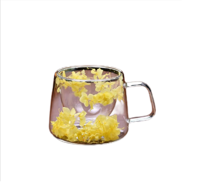 Dried Flower Double-Layer Glass Cup Yellow