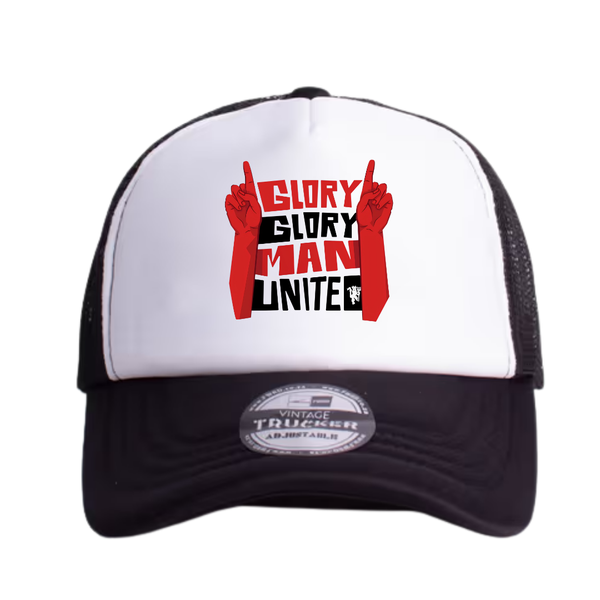Black and White Trucker Cap - Glory Glory Man United Supporter Cap