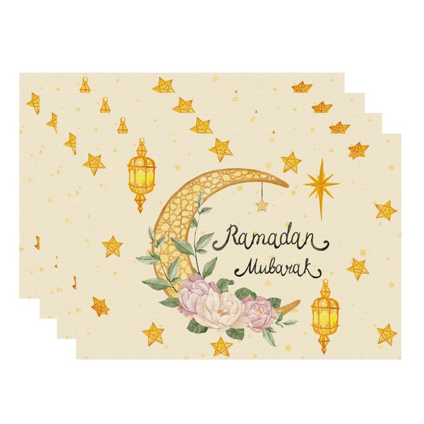 Watercolor Stars and Moon Flower Lantern Ramadan Mubarak Placemats Set of 4
