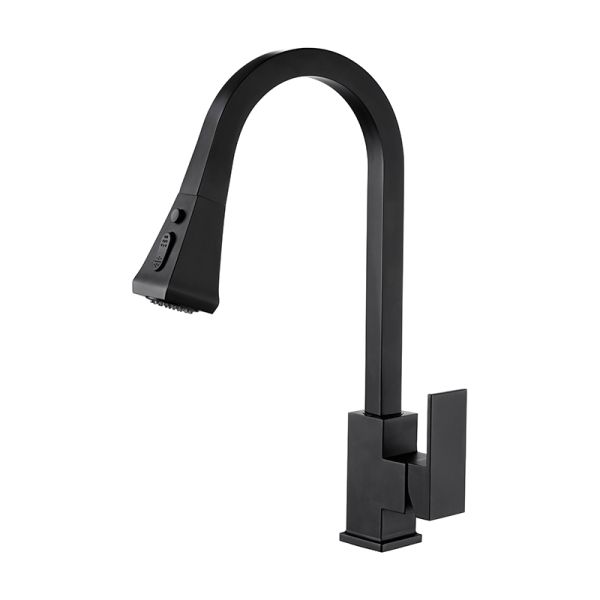 Black Kitchen Sink Tap With Shower Spray Button Mode