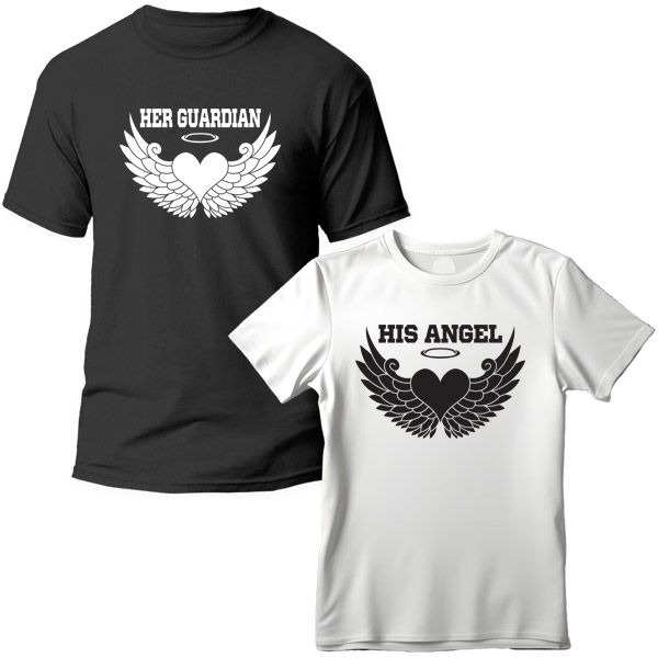 Couples T-Shirt Printed - Her Guardian / His Angel