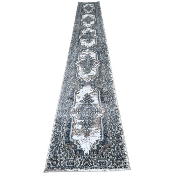 Blue And Off White Persian Kerman Design Runner 600 x 80 cm