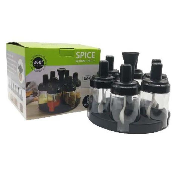 Spice Rotating 6 Glass Bottles And Stand