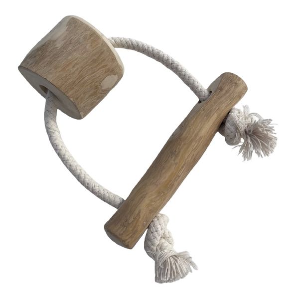 Natural Wood Chew Toy with Rope for Small-Medium Breed Dogs