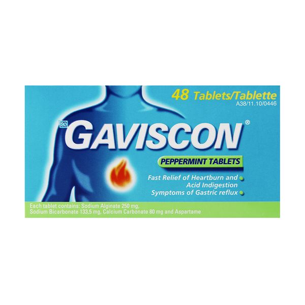 Gaviscon 48's, Acid Reflux, Heartburn Medication, Tablets, Peppermint