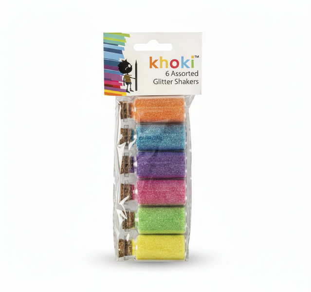 Khoki 6 Piece Vibrant Glass Glitter Set for Crafts and Art Projects