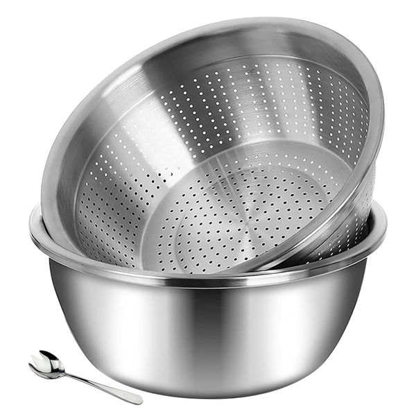 X-Large - Stainless Steel Colander with Mixing Bowls, Strainer for Kitchen