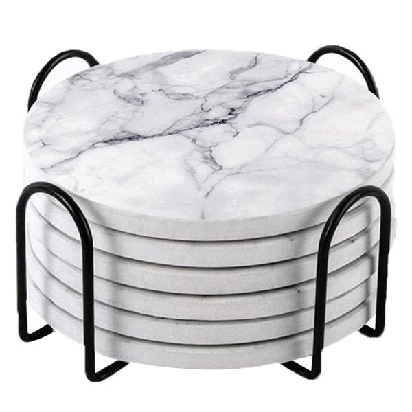 6 Pieces Coasters with 1x Metal Frame Cork Base Absorbent Ceramic Coasters