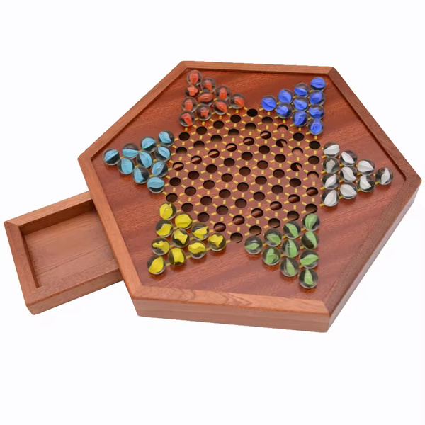 Checkers Set with Drawer - Wooden Board Game Suitable for Family Games