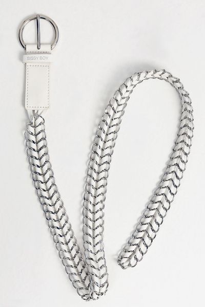 Sissy Boy: Interwoven Pu And Chain Belt With Rounded Hardware Buckle