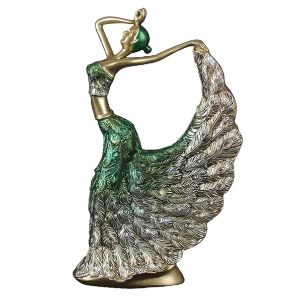 Decor Ceremic Bright-Colour Peacock Dancing Lady Statue - 29cm