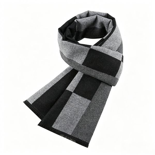 Grey Soft Knit Imitation Cashmere Men Scarf, Warm Outdoor Neck Wrap