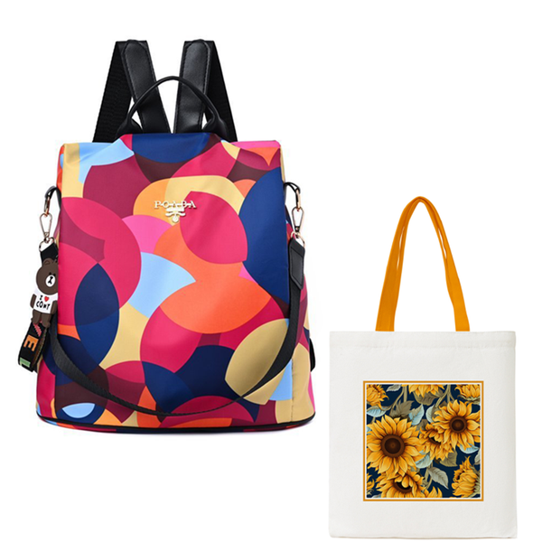 Women's Anti-Theft Backpack PU Leather Shoulder Bag Gift a Canvas Bag