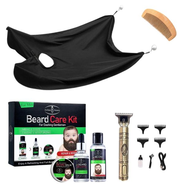 Hair Trimmer, Beard Kit Set, Beard Shaving Apron and Wood Comb