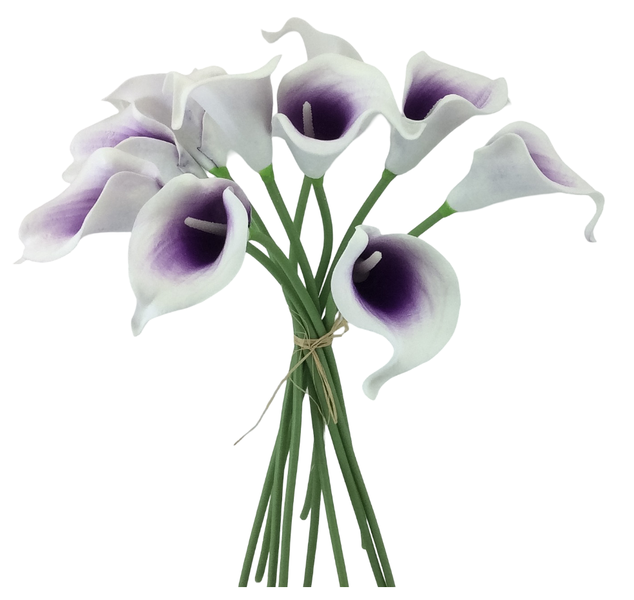 10 White-Purple Calla Lily Faux Artificial Flower Bouquet Plant Home Decor