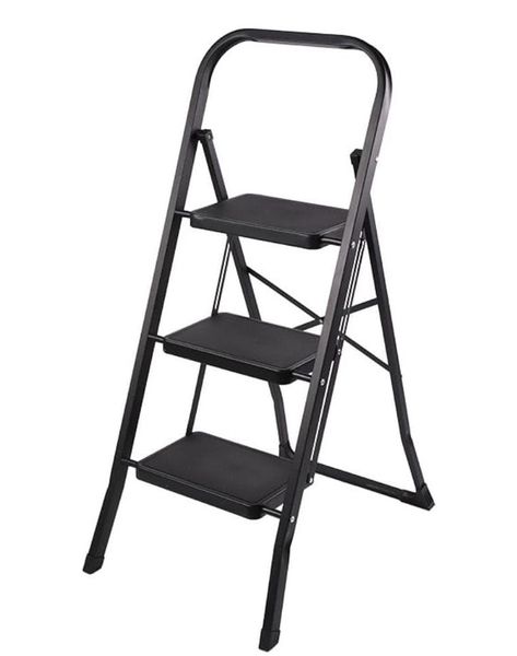 3-Step Folding Ladder with Anti-Slip Steps &amp; Safety Support