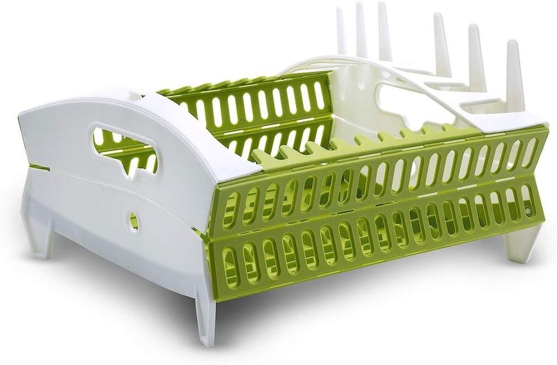 Green and White Foldable Dish Rack