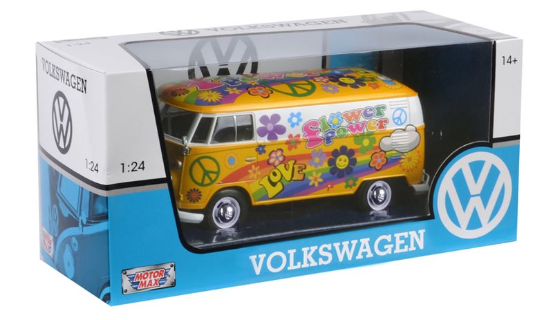 Motormax 1:24 Scale Volkswagen Type 2 (T1) Delivery Van Flower Power Yellow