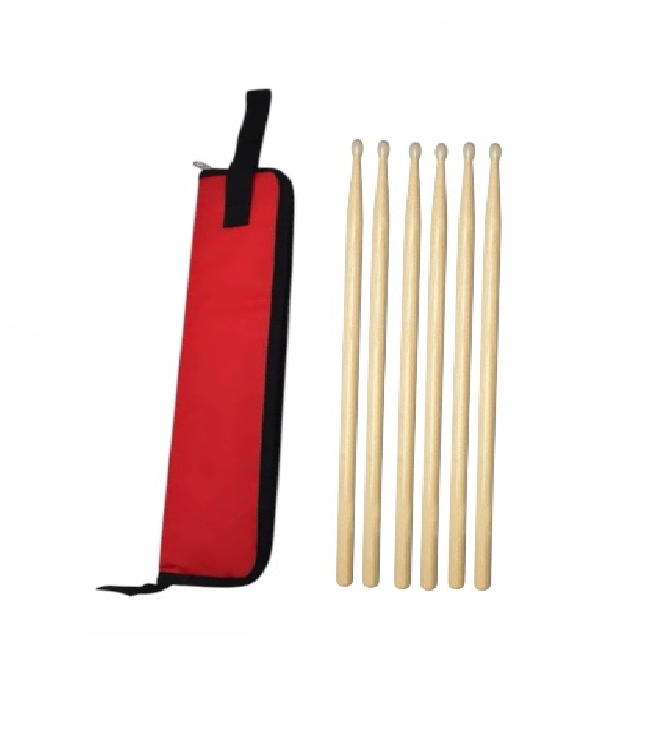 5A Wood Drumsticks with Nylon Tips - 3-Pair Pack with Portable Carry Bag