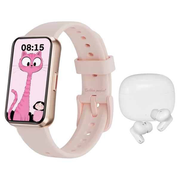 Golden Perfect Smartwatch With Activity Tracking And Wireless Earbuds
