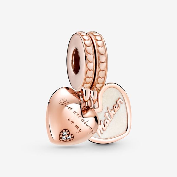 Mother &amp; Daughter Hearts Split Dangle Charm - Rose Gold