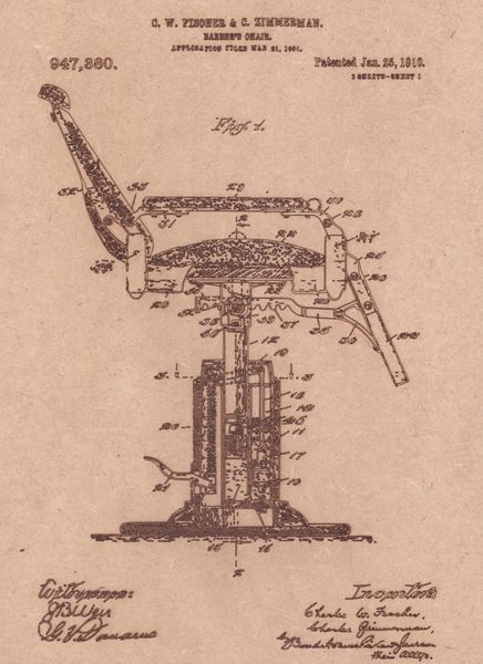 Vintage Patent Sketch Style Barber Chair - Unframed