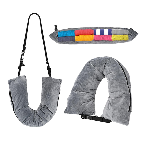 Travel Neck Pillow Stuffable with Clothes Stuffable Neck Pillow Grey