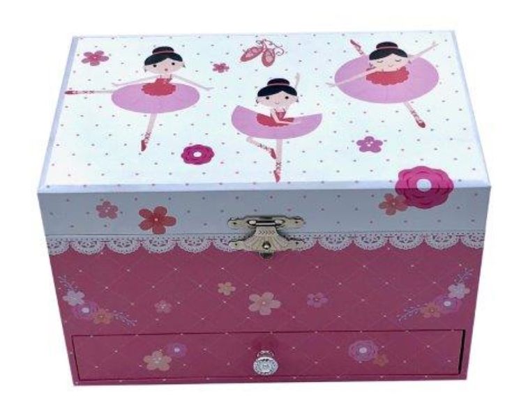 Musical Ballerinas Jewellery Box - Pink &amp; White (190mm x 120mm x 120mm)