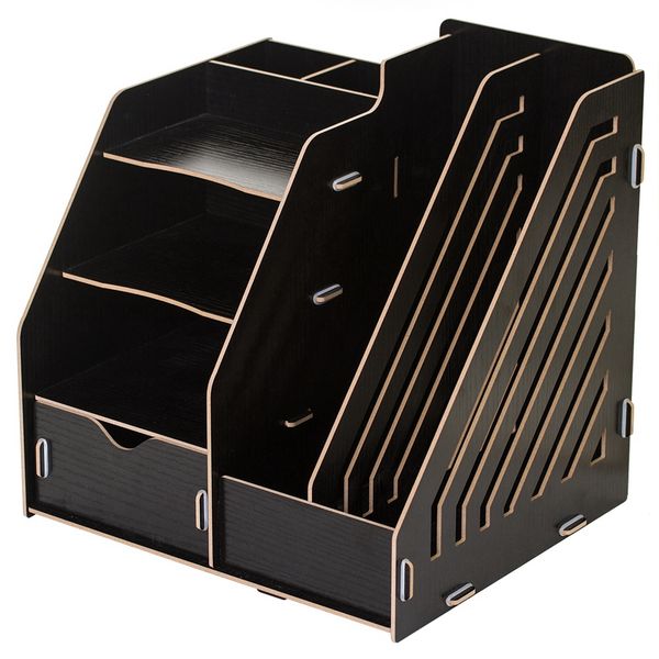 DIY Wooden Desktop Shelf Magazine File Organizer Document Sorter Storage