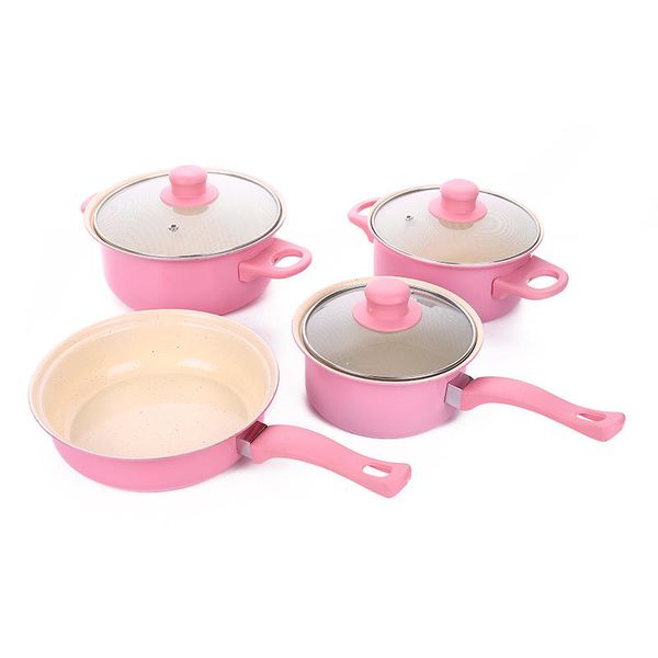 13 Piece Aluminum Non-Stick Cookware Set - Pink