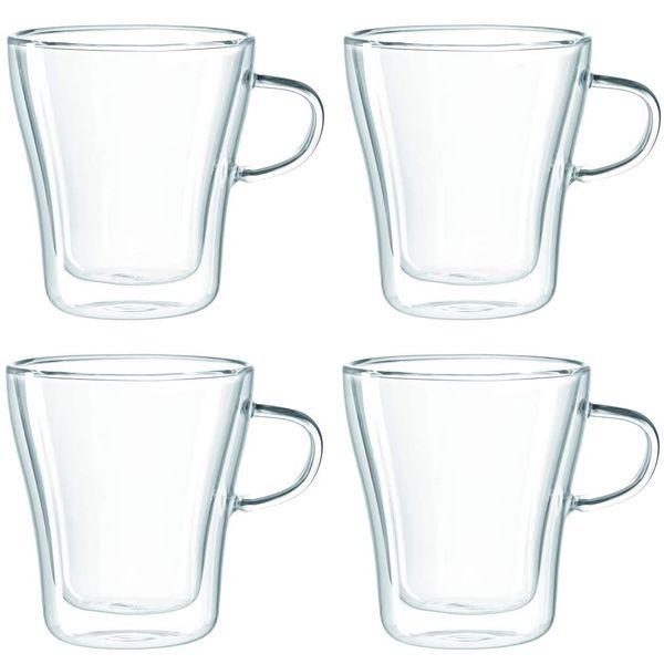 Leonardo Cup with Handle: Double-Walled Handmade Glass Duo 250ml - Set of 4
