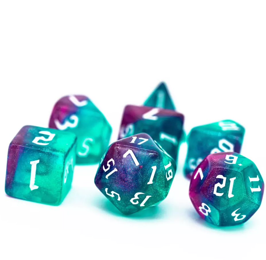 DnD Dice Set Marbled Dual Colour Glitter 7 Piece Dungeons and