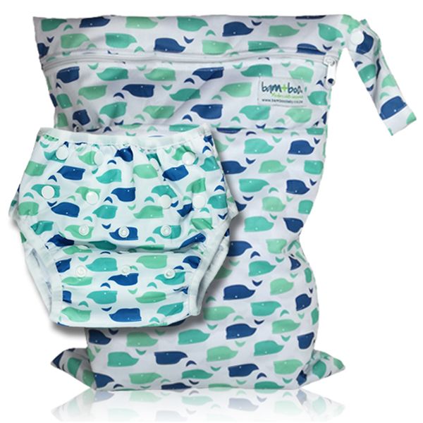 Bamboo Baby Wetbag &amp; Swim Nappy Combo Blue Whale