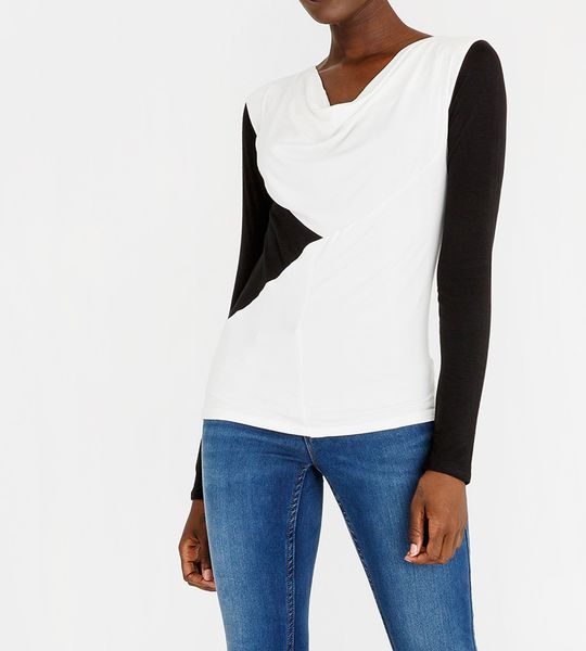 Women's edit Cowl Neck Colour Block Top Off White