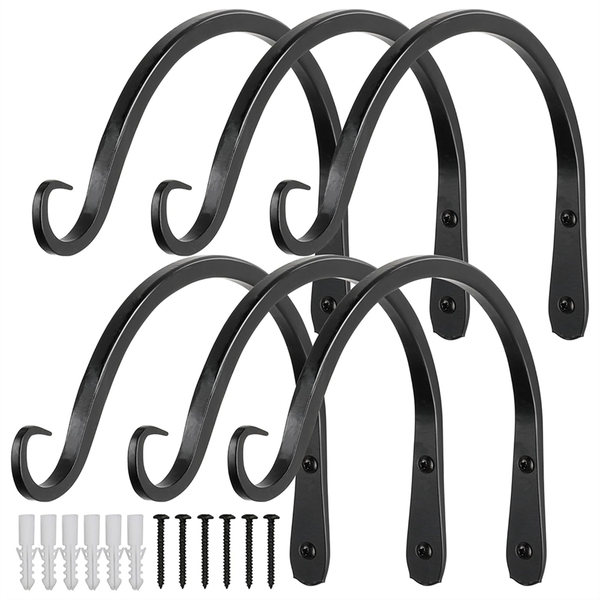 Black Curved Plant Hanging Hooks for Bird Feeders Flower Baskets