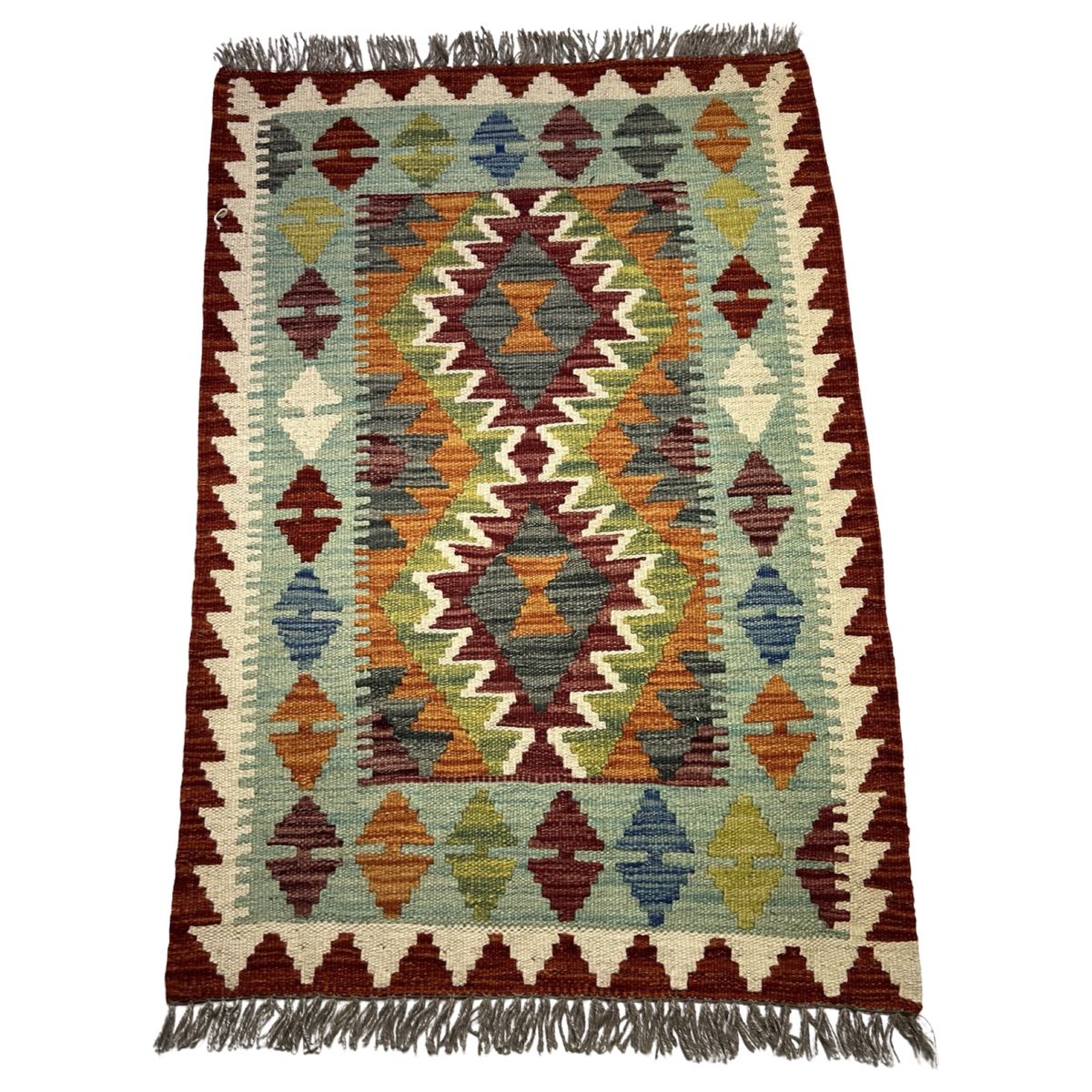 KILIM Afghan : Tapis galerie à décor tissé géométrique polychrome en
