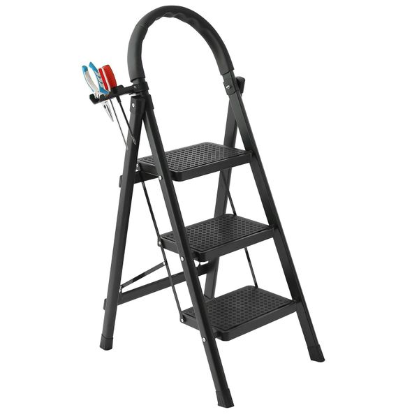SafeReach3-Step Folding Ladder -Anti-Slip Pedals,